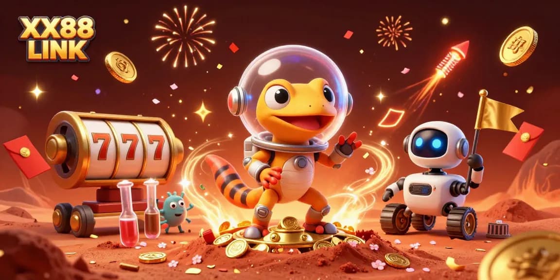 Spin reels at XX88 LINK for thrilling rewards in a vibrant Martian casino scene.