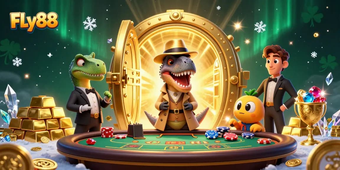 FLy88: Velociraptor card counter and stegosaurus pit boss create a lively casino atmosphere.