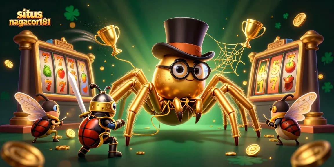 Engage with situs nagacor181: Experience thrilling casino action featuring a golden tarantula and beetle knight.
