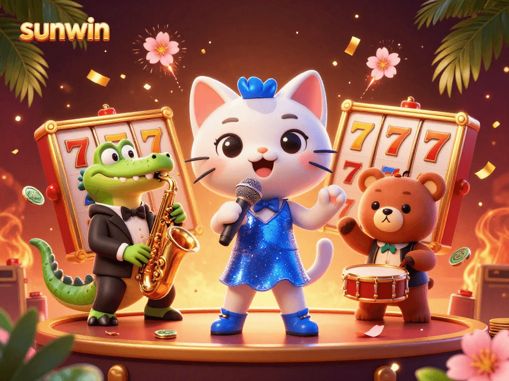 Experience the vibrant celebrations at sunwin's casino, featuring lively characters and rich gaming elements.