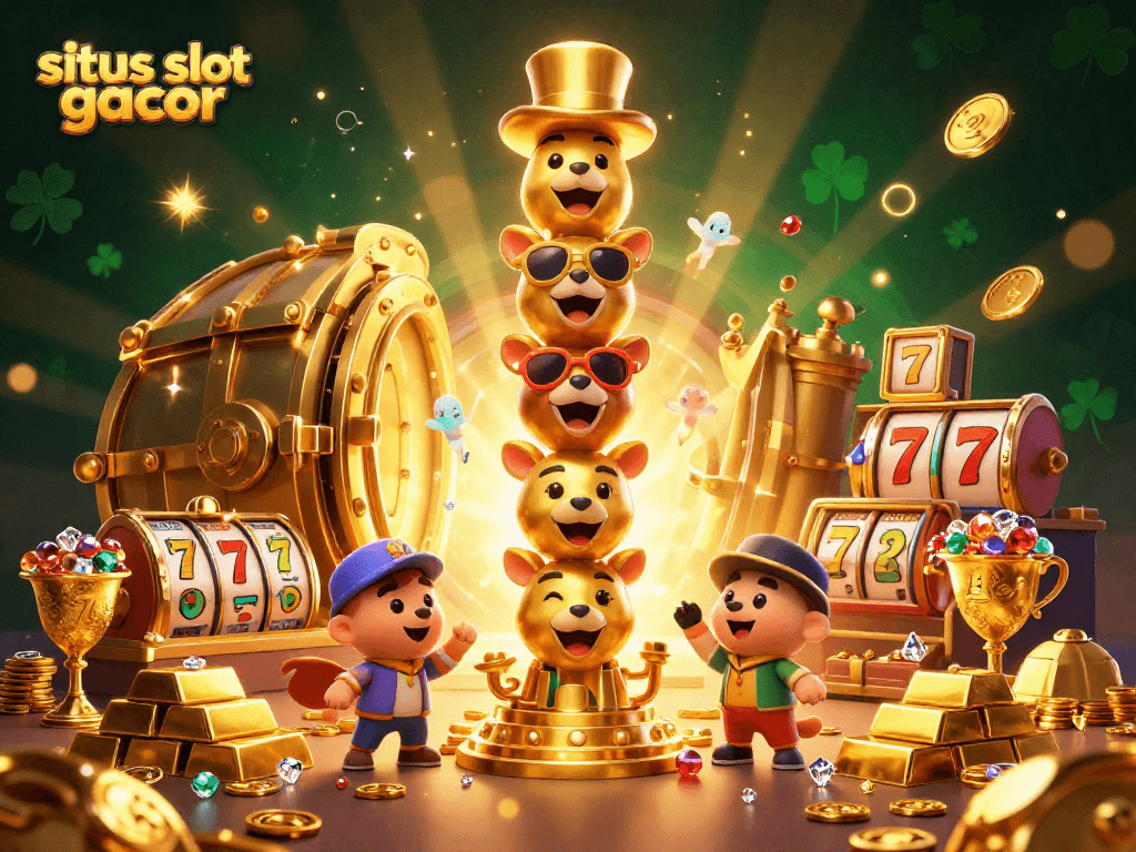 Spin the reels at situs slot gacor with vibrant treasures and energetic elements surrounding the scene.