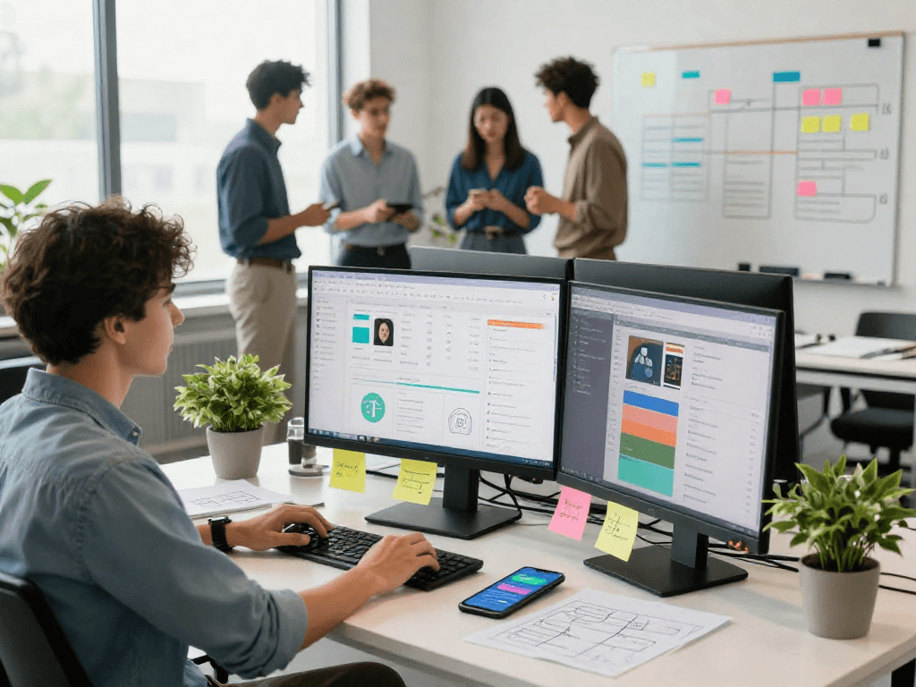 Digital marketing strategy session showcasing Motchill innovations in a modern office.