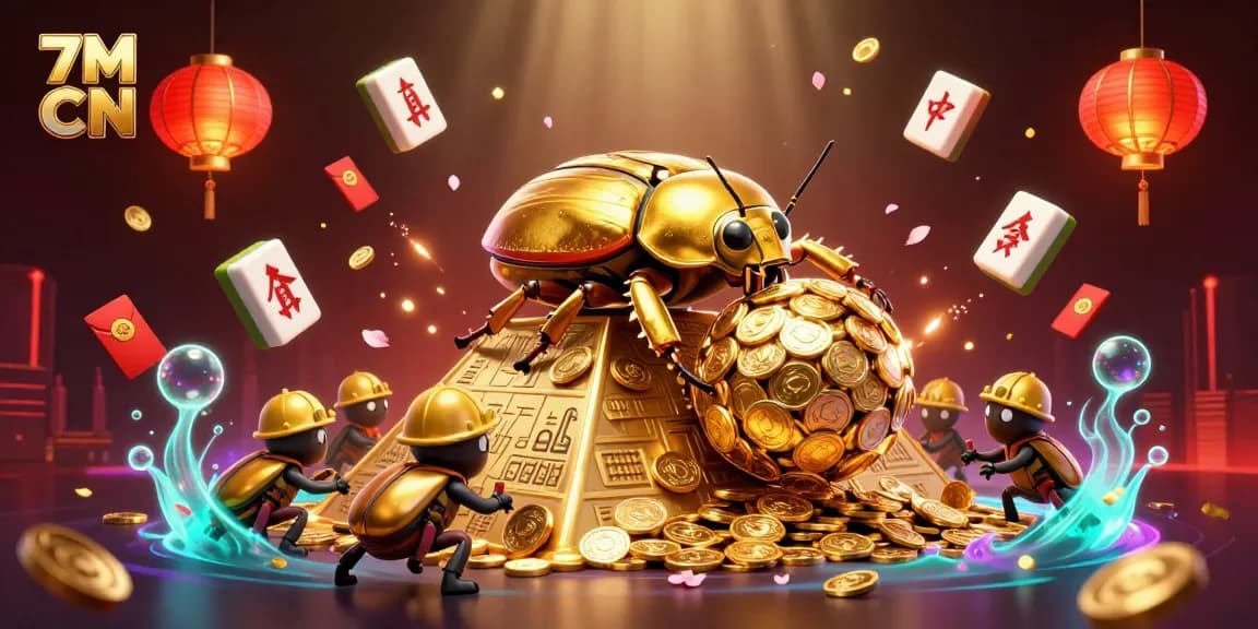 Engage with 7M CN as cartoon golden beetles bring luck and excitement to online gambling.