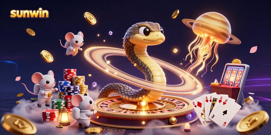 Engage in thrilling casino action at sunwin with astronaut mice betting in a vibrant cosmic setting.
