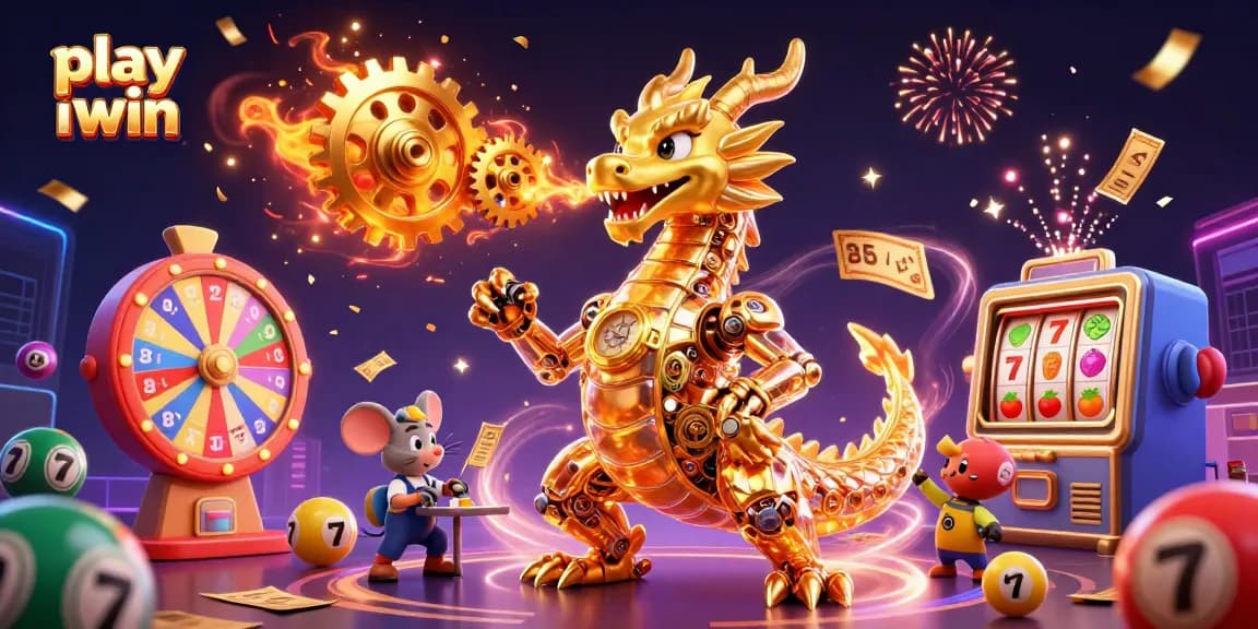 Play iwin in a vibrant, detailed casino scene with a golden dragon and dynamic elements.