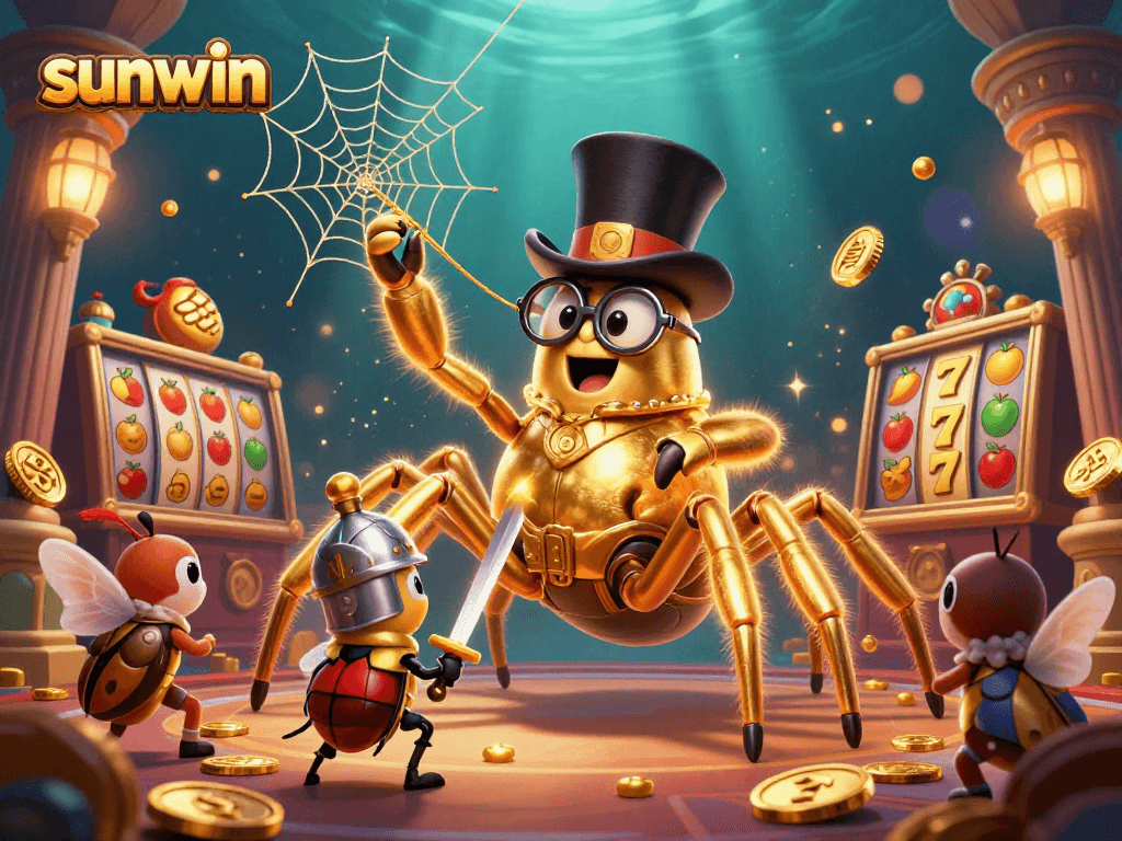 Experience the excitement of sunwin's slot games with a dynamic 3D illustration of bold characters.