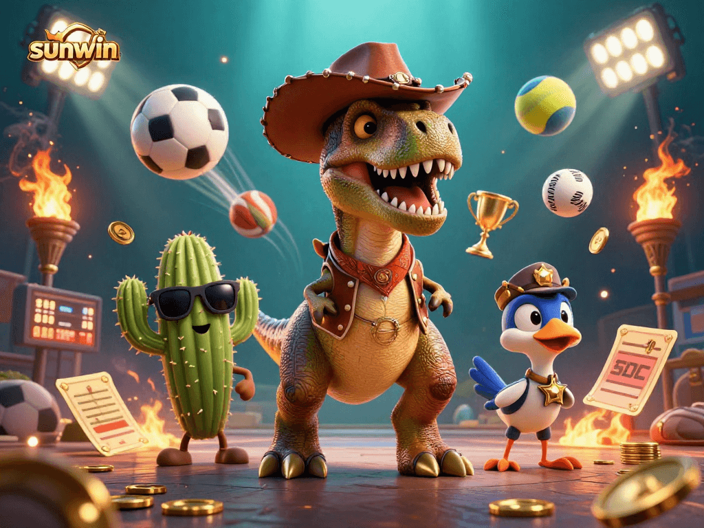 Engage with sunwin's thrilling sports betting atmosphere in a vibrant 3D cartoon scene