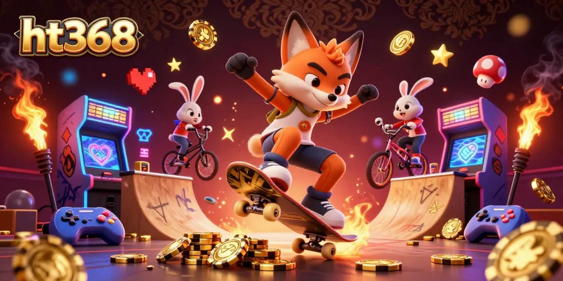 Engage in thrilling gaming adventures with ht368, featuring animated characters in a vibrant casino scene.