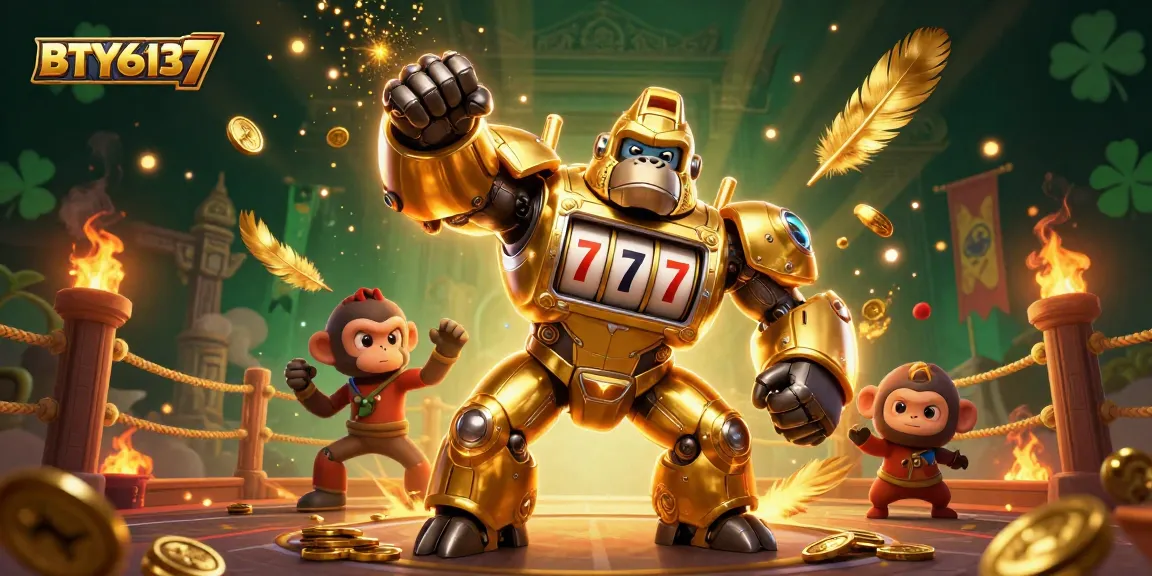 Experience the thrill of BTY6137 with a powerful golden gorilla mech and explosive casino elements!