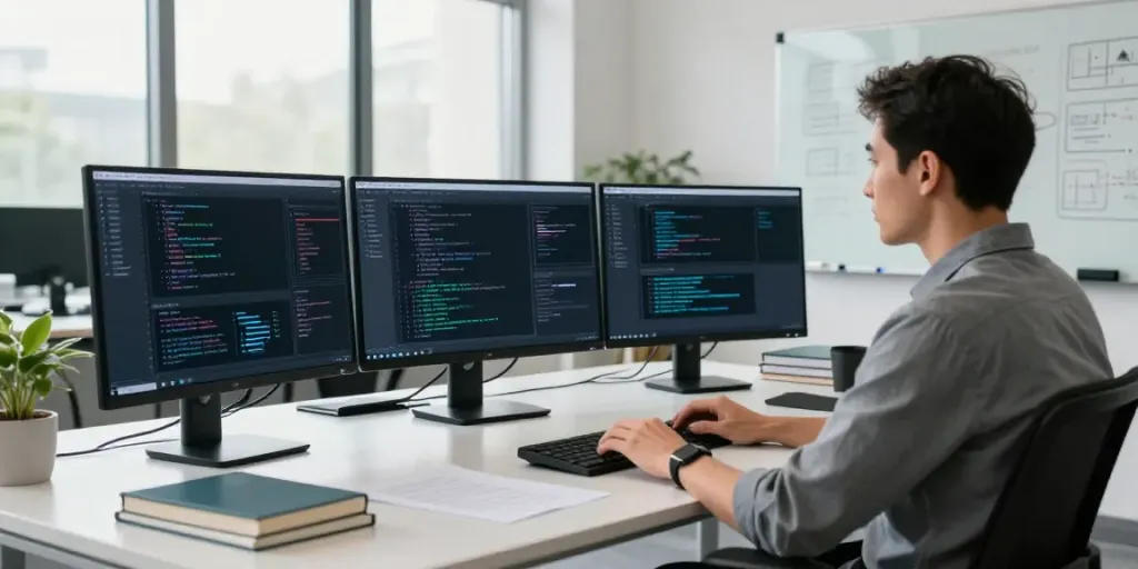 Enterprise AI strategist analyzing models in a modern workspace.