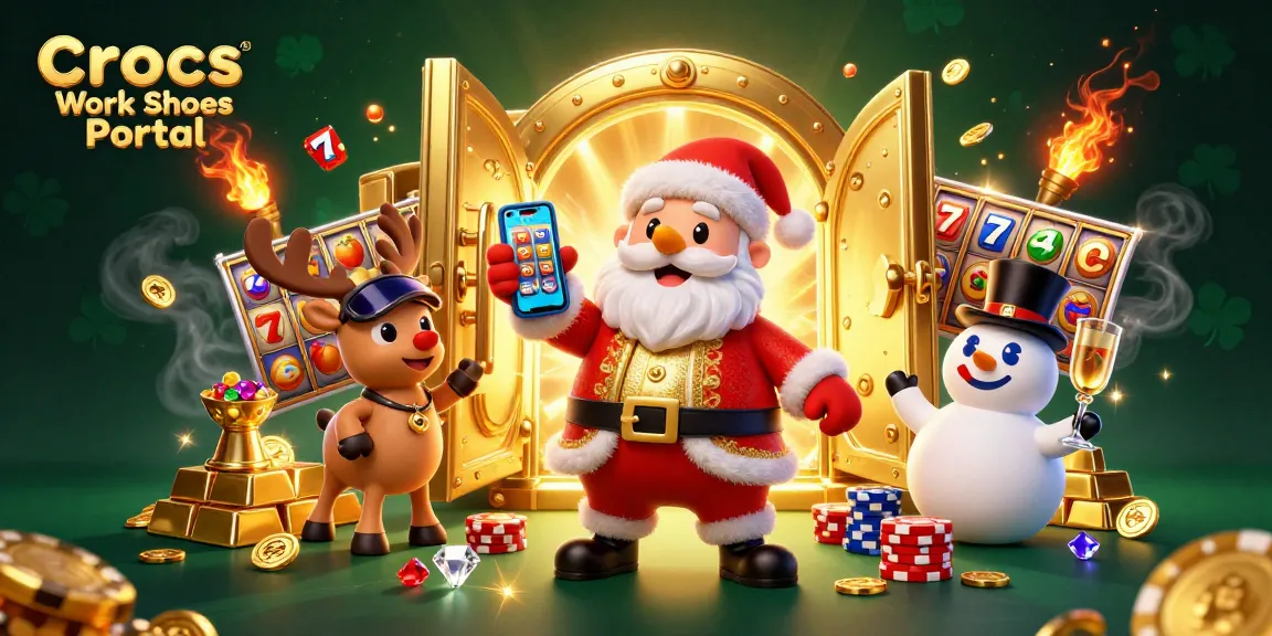 Spin and win at Crocs Work Shoes Portal with Santa, reindeer, and a poker chip snowman!