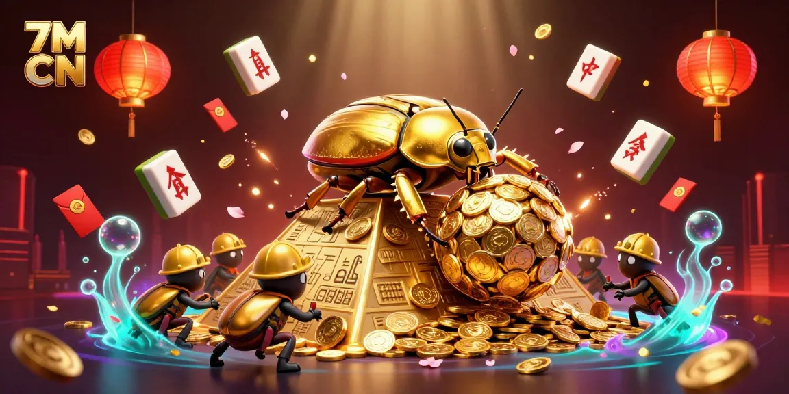 Engage with 7M CN as cartoon golden beetles bring luck and excitement to online gambling.