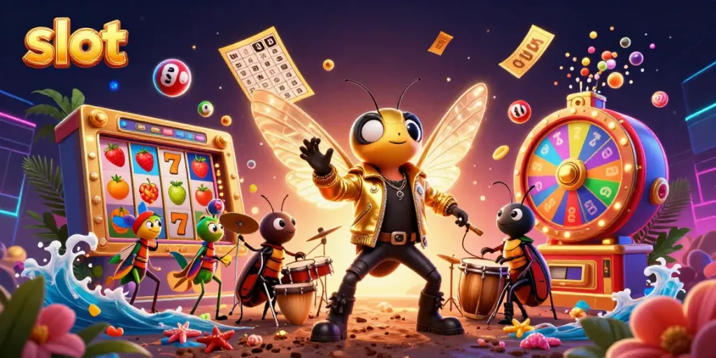 Spin the slot reels and win jackpots with vibrant characters in a 3D casino scene.