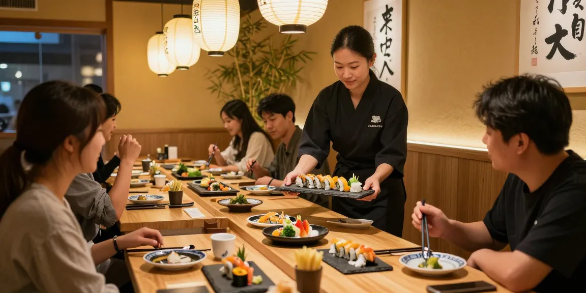Enjoying rokok 88 sushi dining experience at a vibrant restaurant.