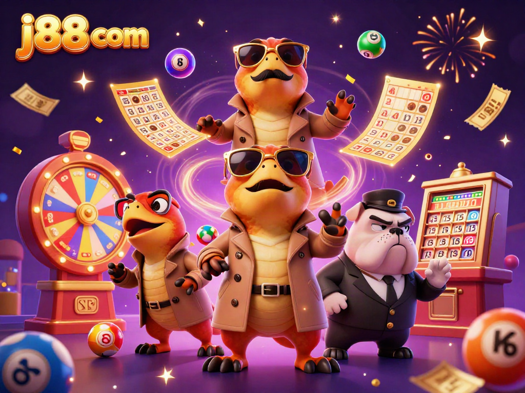 Engage with a scene of j88 com featuring cartoon raptors in a trench coat attempting to access a VIP casino lounge.