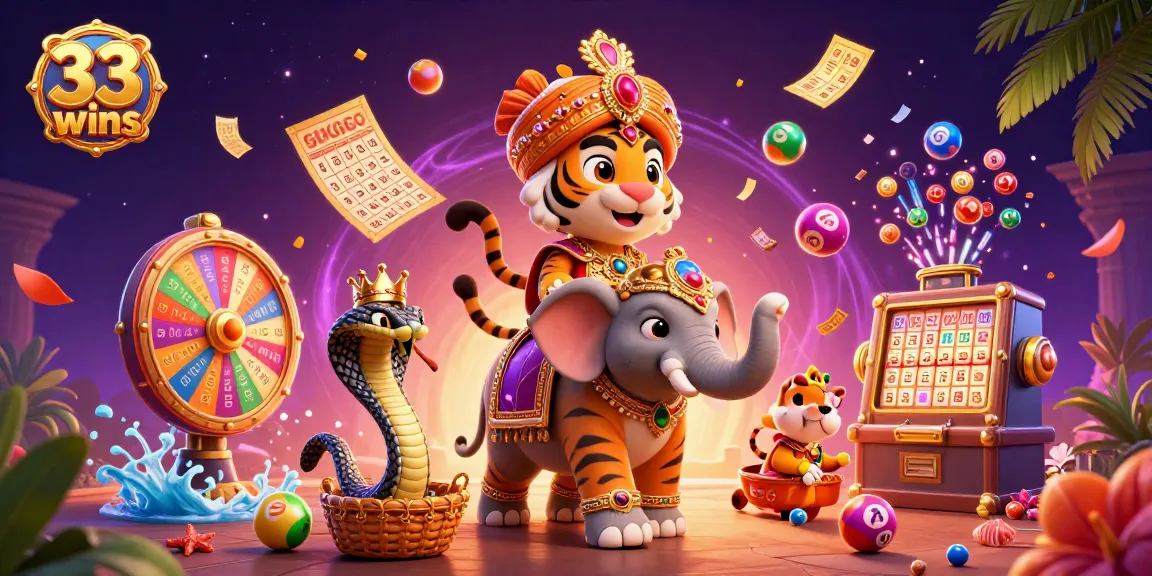 Enhance your gaming experience with 33wins, featuring colorful lottery elements and a vibrant 3D scene.