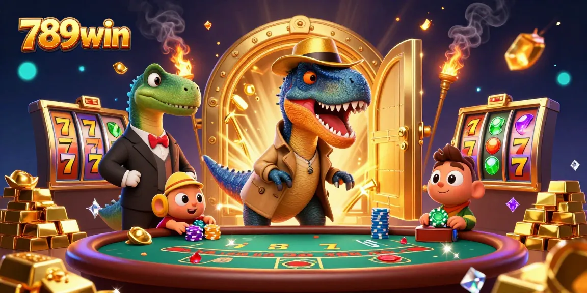 Experience thrilling gameplay at 789win with cartoon velociraptor and vibrant slot elements!