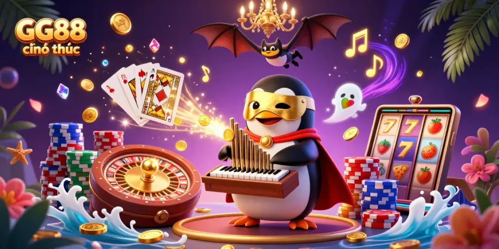 Experience winning moments at GG88 chính thức with a dynamic casino scene featuring vibrant 3D elements.