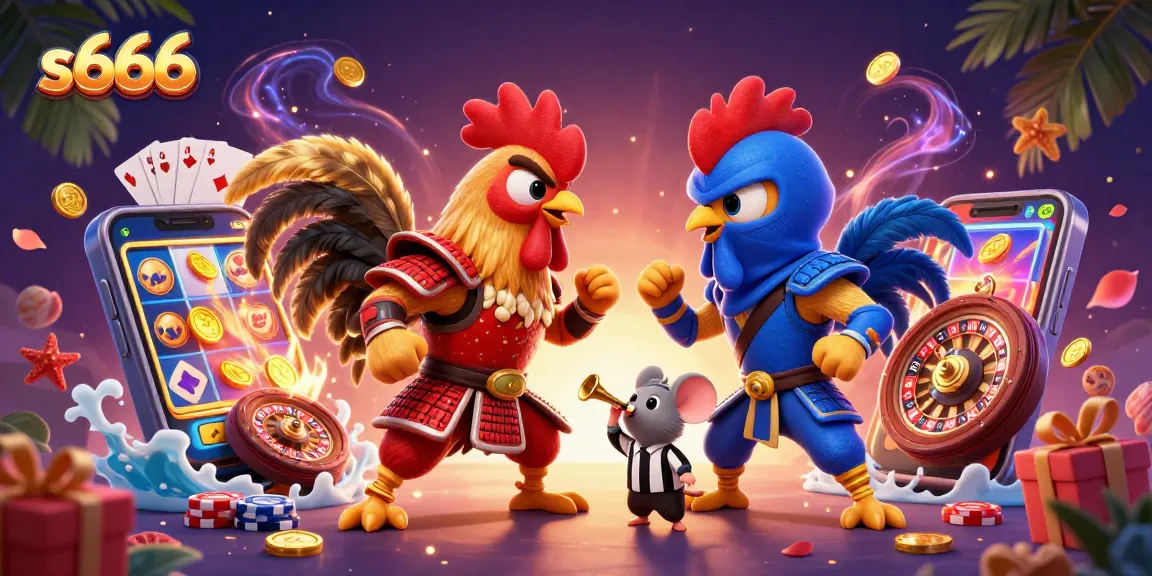 Engage with thrilling action at s666 as roosters battle in an exciting 3D casino scene.