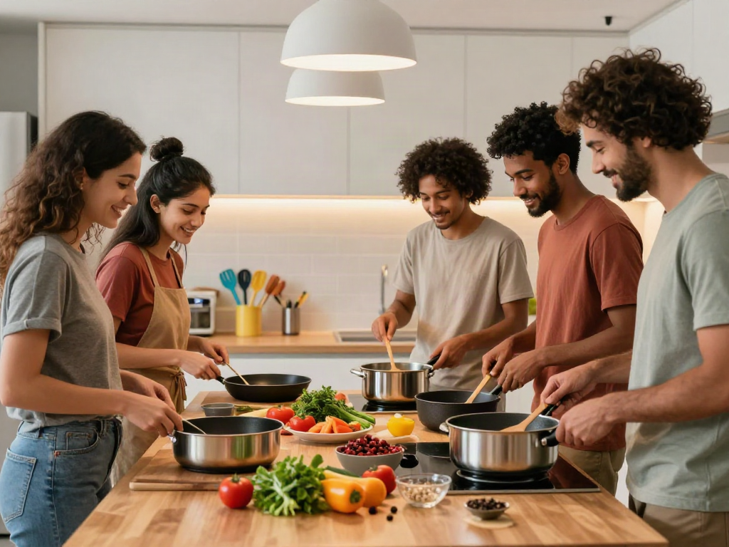 Cooking with non-stick cookware and stainless steel, showcasing CookWare Price in Bangladesh.