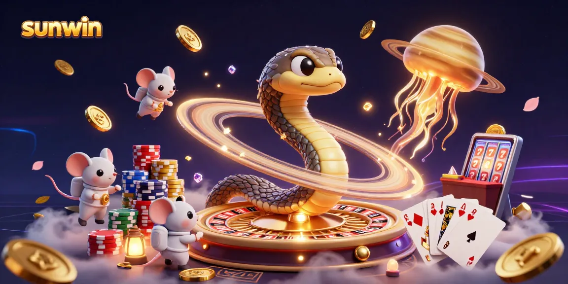 Engage in thrilling casino action at sunwin with astronaut mice betting in a vibrant cosmic setting.