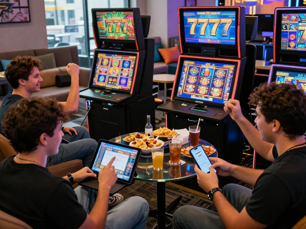 Players engaging with the exciting slot777 games in a lively gaming lounge