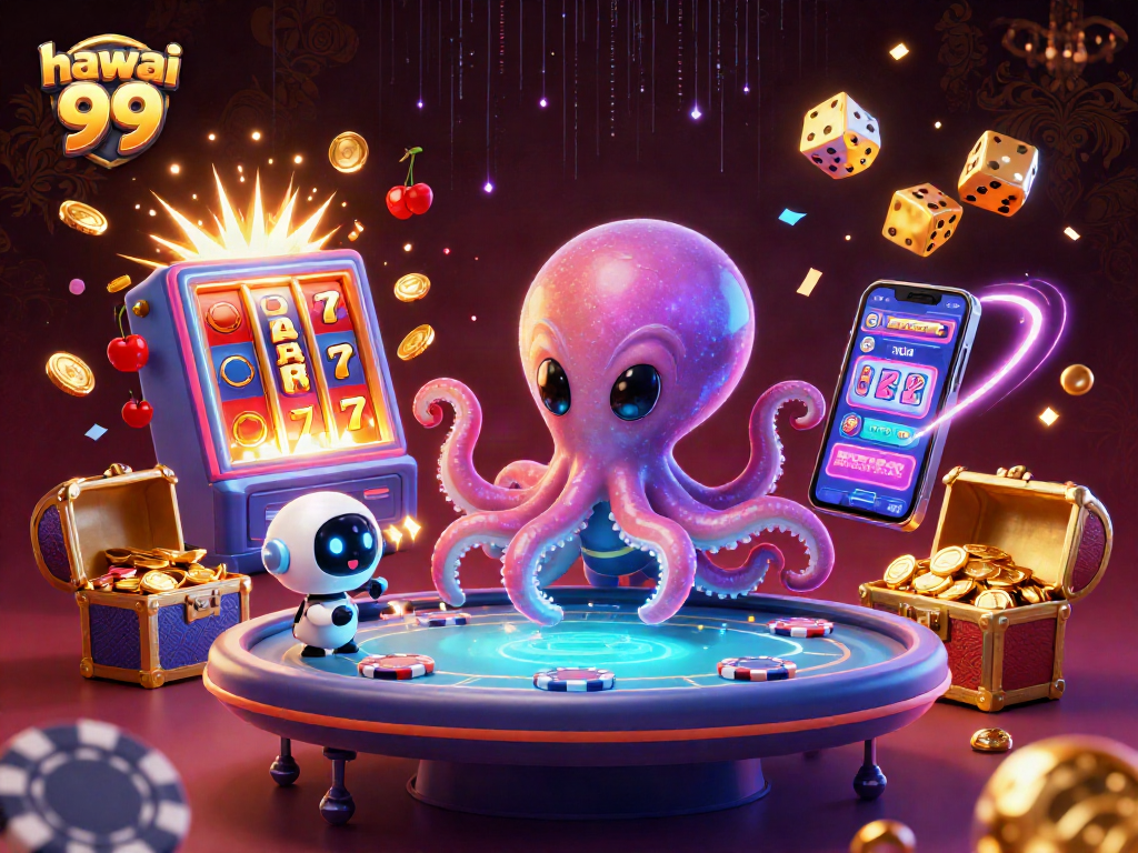 Play thrilling casino games at hawai 99 with an exciting alien octopus and vibrant elements!