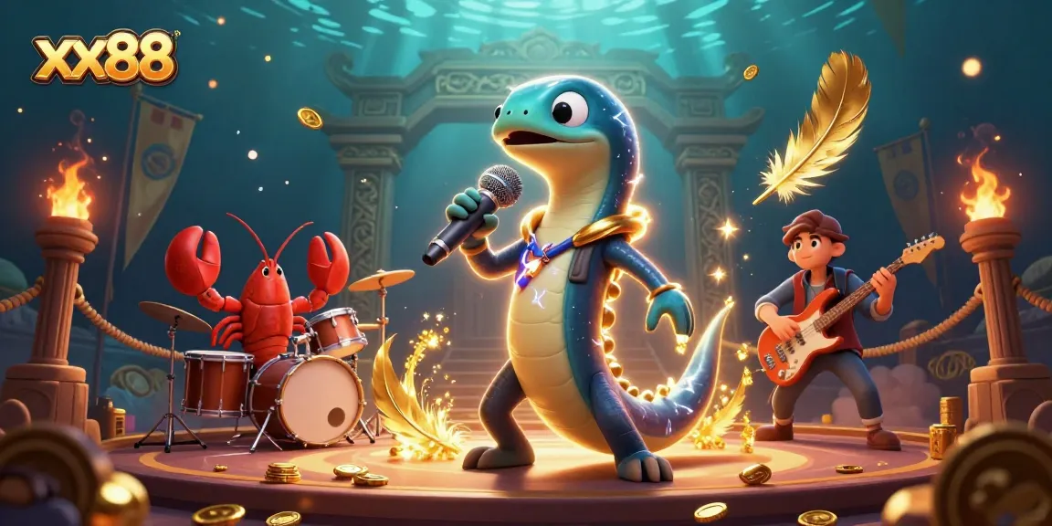 Experience the excitement of xx88 with an underwater casino scene featuring electric eel performers, vibrant game elements, and dynamic colors.