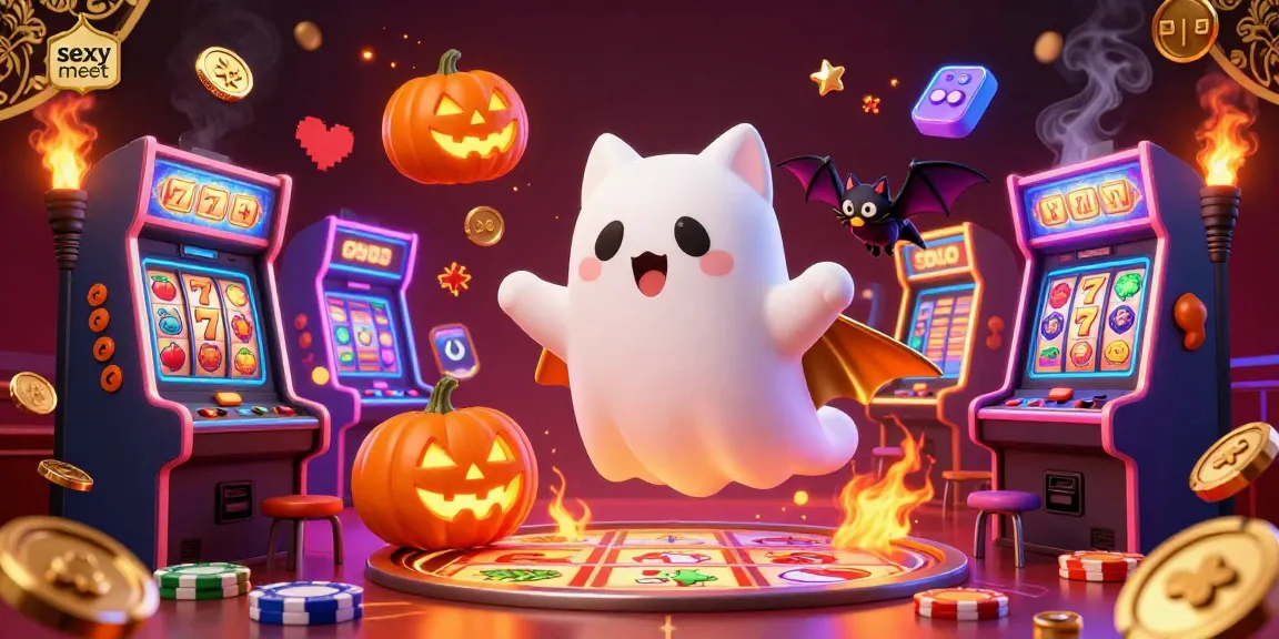 Experience lively gaming action with sexy meet, featuring a ghost cat in a vibrant casino.