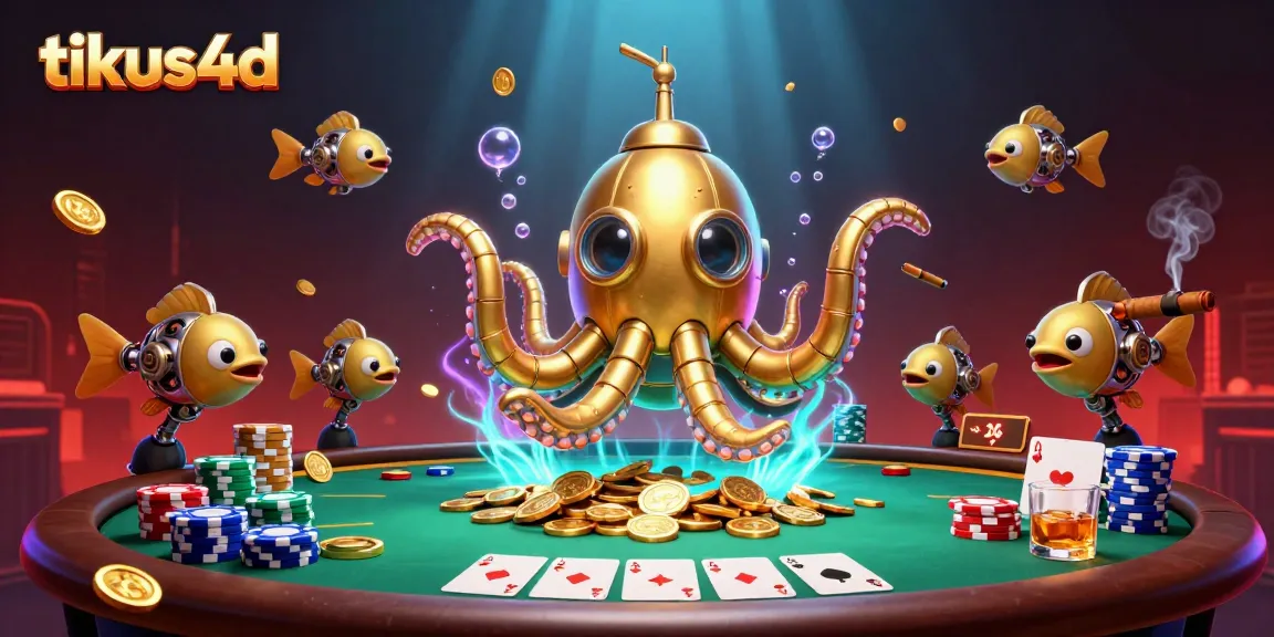 Join the action with tikus4d as the golden kraken submarine surfaces through riches in a vibrant casino scene.