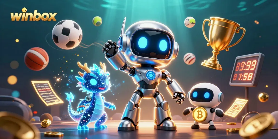 Winbox features an engaging scene with a cyberpunk robot, holographic dragon, and betting elements.