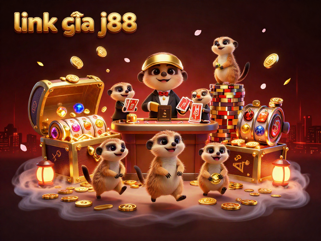 Engage in thrilling gameplay at link vào j88 with meerkats in a vibrant casino setting featuring slot elements.