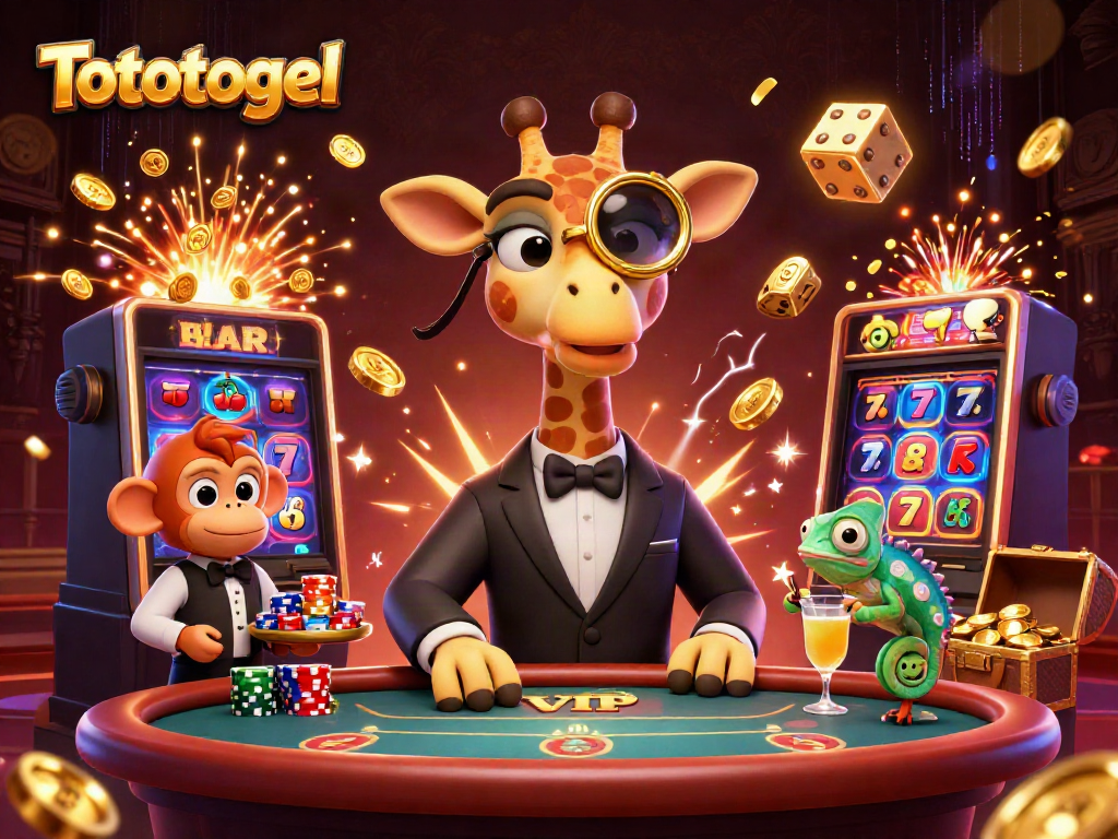 Tototogel menghadirkan suasana kasino dengan penggambaran jerapah, pelayan monyet, dan bartender bunglon.