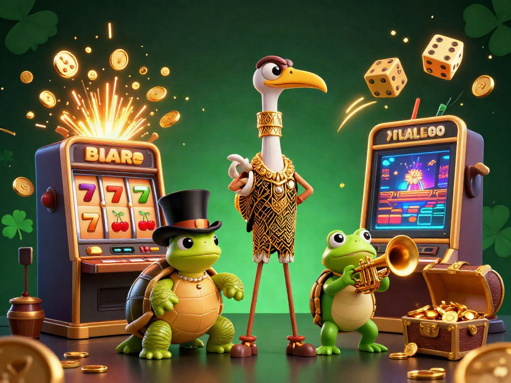 Experience the excitement of parlay bola with an energetic 3D casino scene featuring key characters and vibrant game elements.