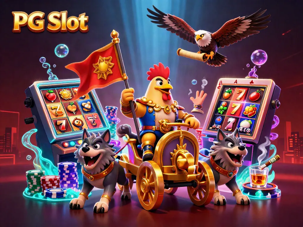 Engage with PG Slot through thrilling gameplay, featuring a rooster warlord and dynamic casino elements.