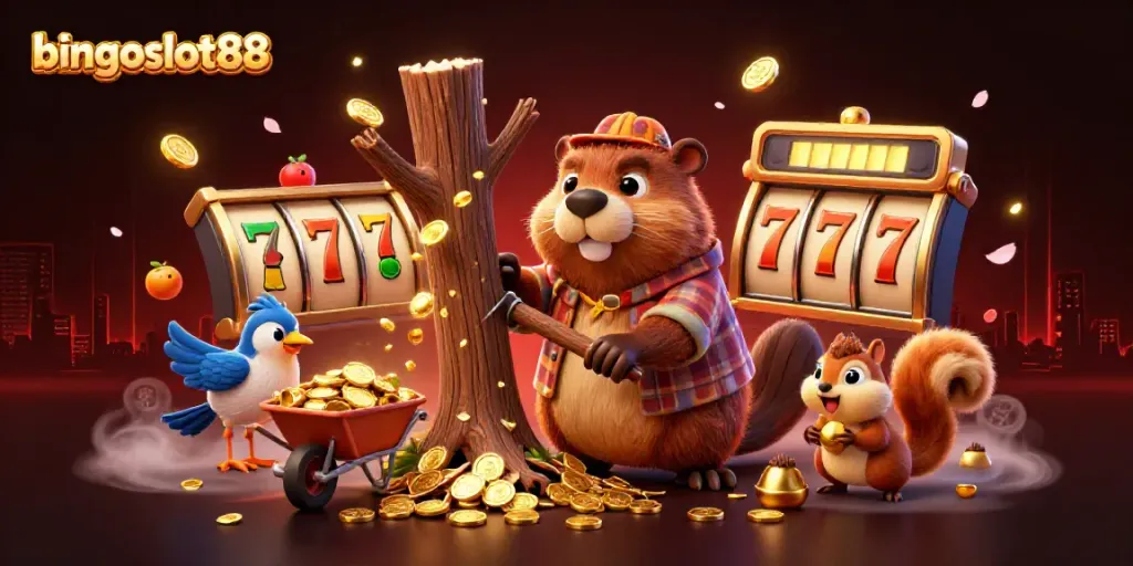 Permainan menarik di bingoslot88 dengan karakter beaver memukau yang menghasilkan koin emas.