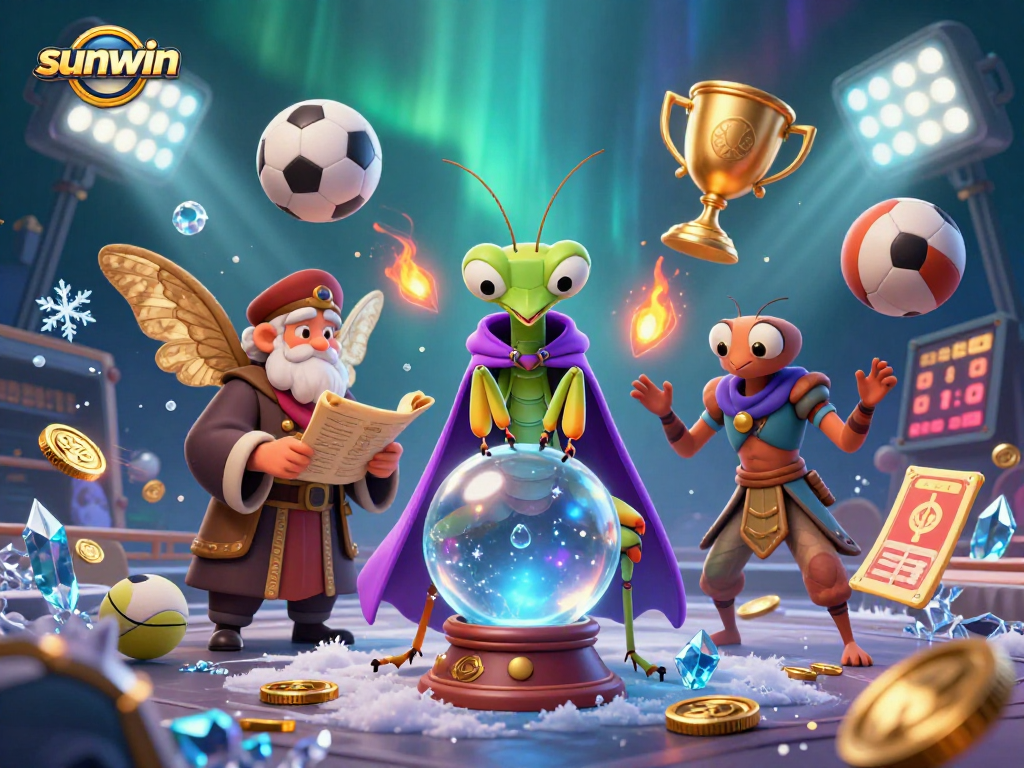 Experience sunwin's dynamic sports betting with colorful character illustrations and game elements.