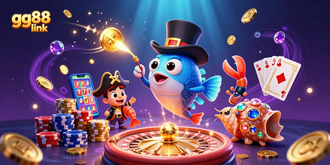 Experience gaming thrills with GG88 link featuring exciting characters and vibrant casino elements in an underwater scene.