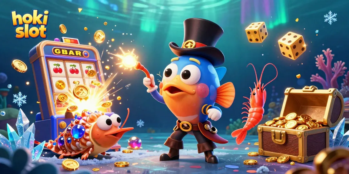 Engage in exciting hoki slot gameplay as glowing coins and jackpots surround lively characters in this vibrant 3D scene.