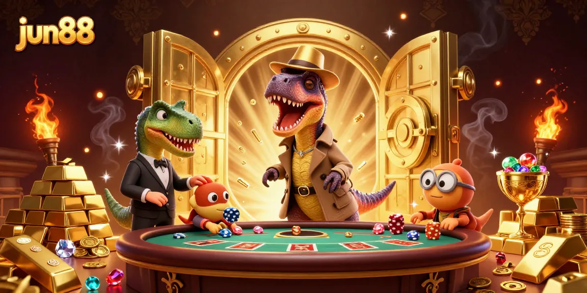 Experience thrilling gameplay at jun88 with a cunning velociraptor counter at the blackjack table surrounded by riches.