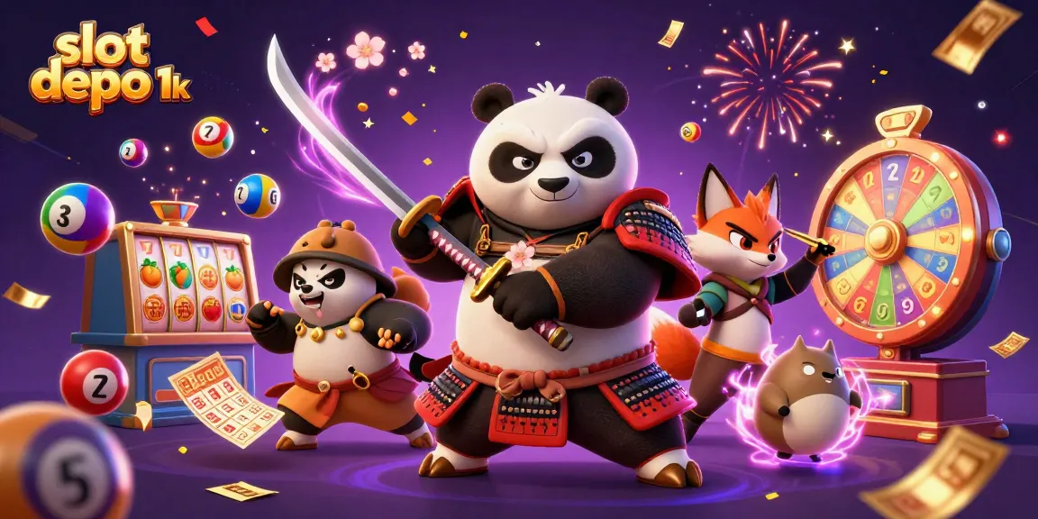 Engage in thrilling gameplay with slot depo 1k, featuring samurai panda and colorful casino elements.