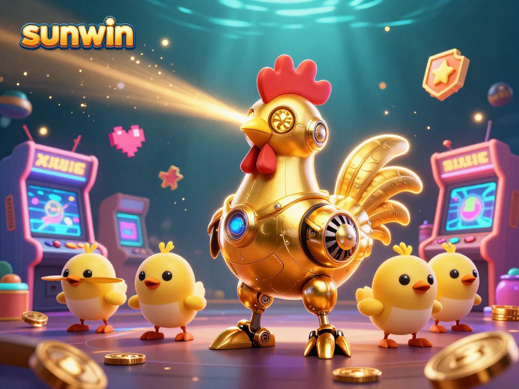 Experience epic gameplay with sunwin as a golden rooster robot and baby chick drones dominate the casino
