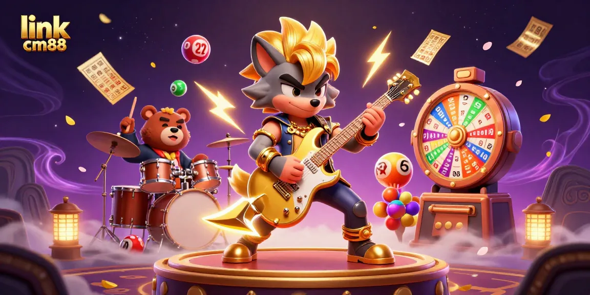 Play games and win with link cm88 in a dynamic lottery scene featuring vibrant characters and elements.