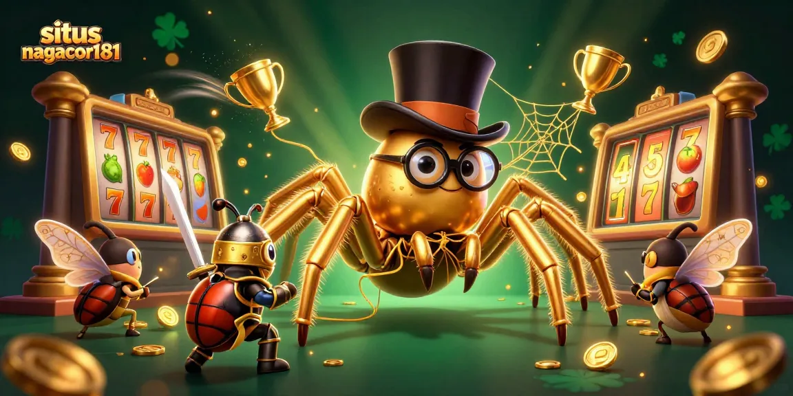 Engage with situs nagacor181: Experience thrilling casino action featuring a golden tarantula and beetle knight.