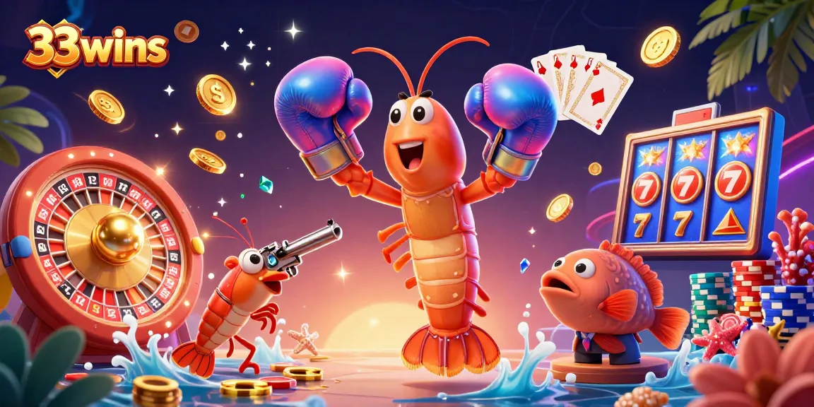 Spin to win with 33wins: An action-packed illustration showcasing dynamic casino elements and vibrant characters.