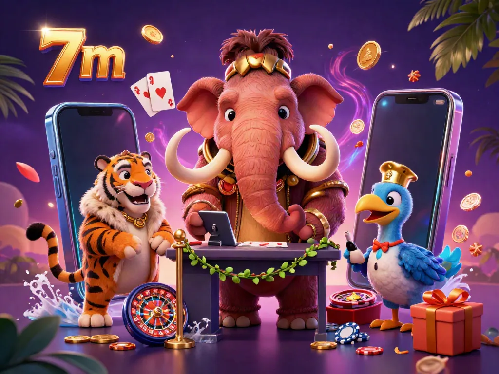 Engage with 7 m casino excitement featuring a woolly mammoth bouncer, saber-tooth tiger VIP, and dodo doorman in a lively atmosphere.