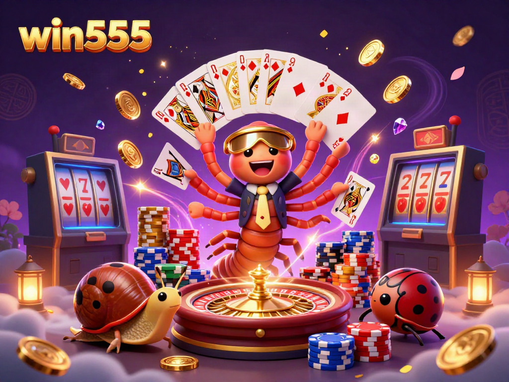 Experience exhilarating gaming at win555 as vibrant characters showcase thrilling casino elements.