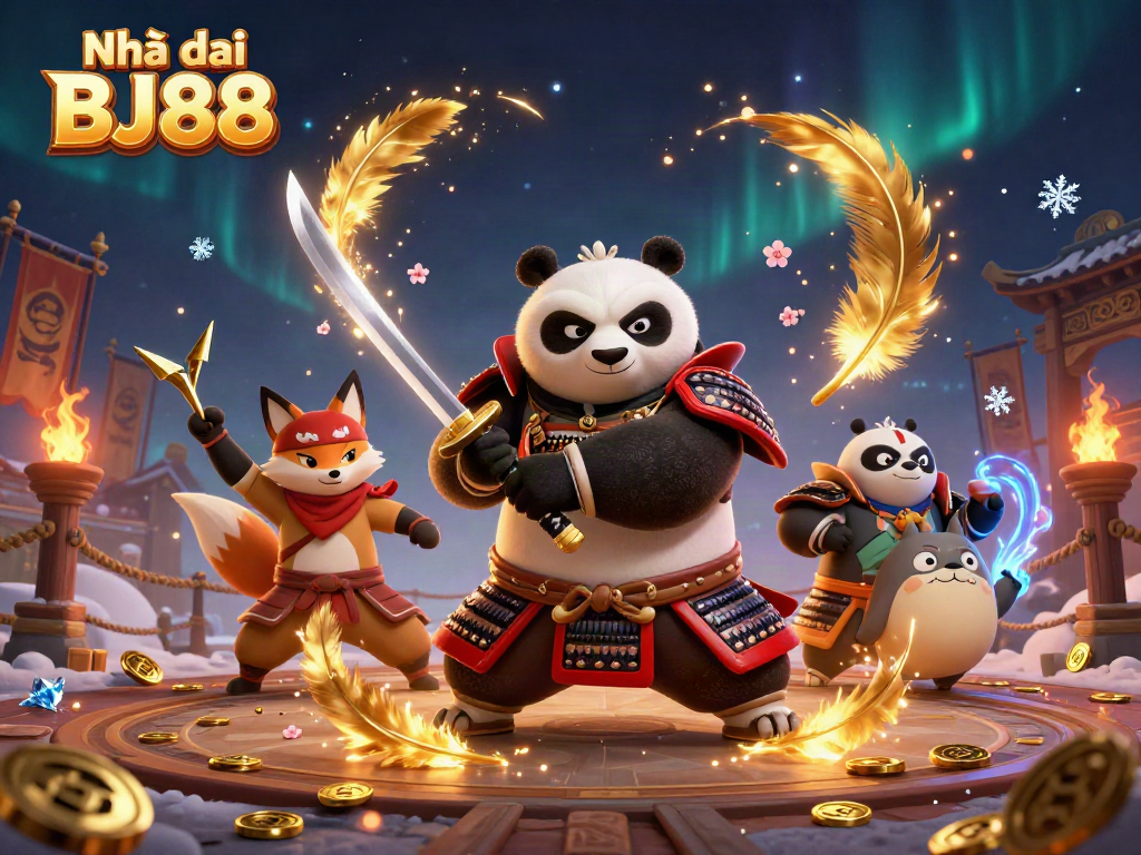 Engage in thrilling action with Nhà cái BJ88, featuring unique gambling characters in a magical arena.