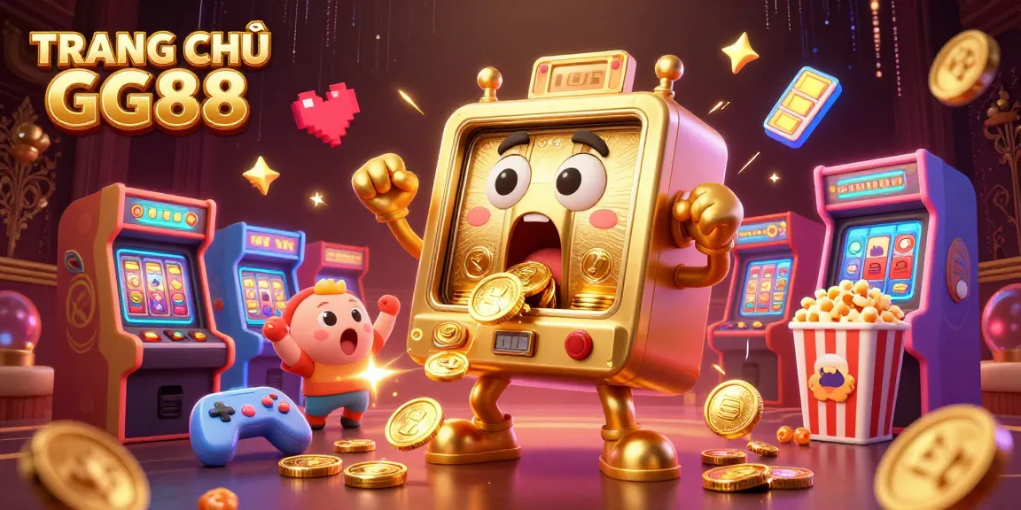 Hit the jackpot at TRANG CHỦ GG88 with a golden slot machine celebrating wins amidst vibrant gaming elements.
