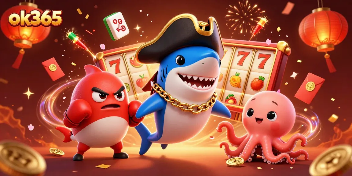 Experience thrilling wins at ok365 with an action-packed casino illustration featuring vibrant characters.